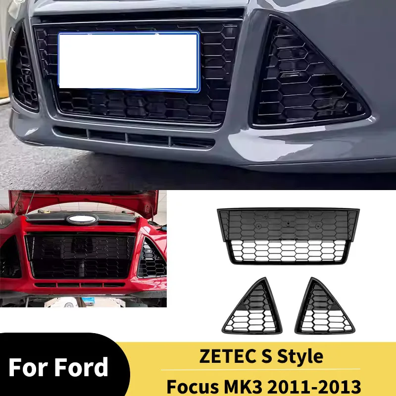 

For Ford Focus MK3 2011-2013 ZETEC S Style Car Front Bumper Grilles Hood Racing Grills Body kits Fog Lamp Frame Accessories