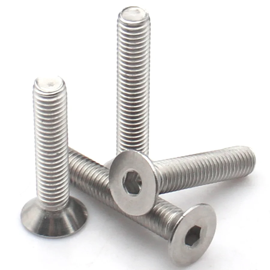 1-100pcs M1.6 M2 M2.5 M3 M4 M5 M6 M8 M10 304 Stainless Steel Hex Socket Flat Countersunk Head Pickled Finish Machine Screw