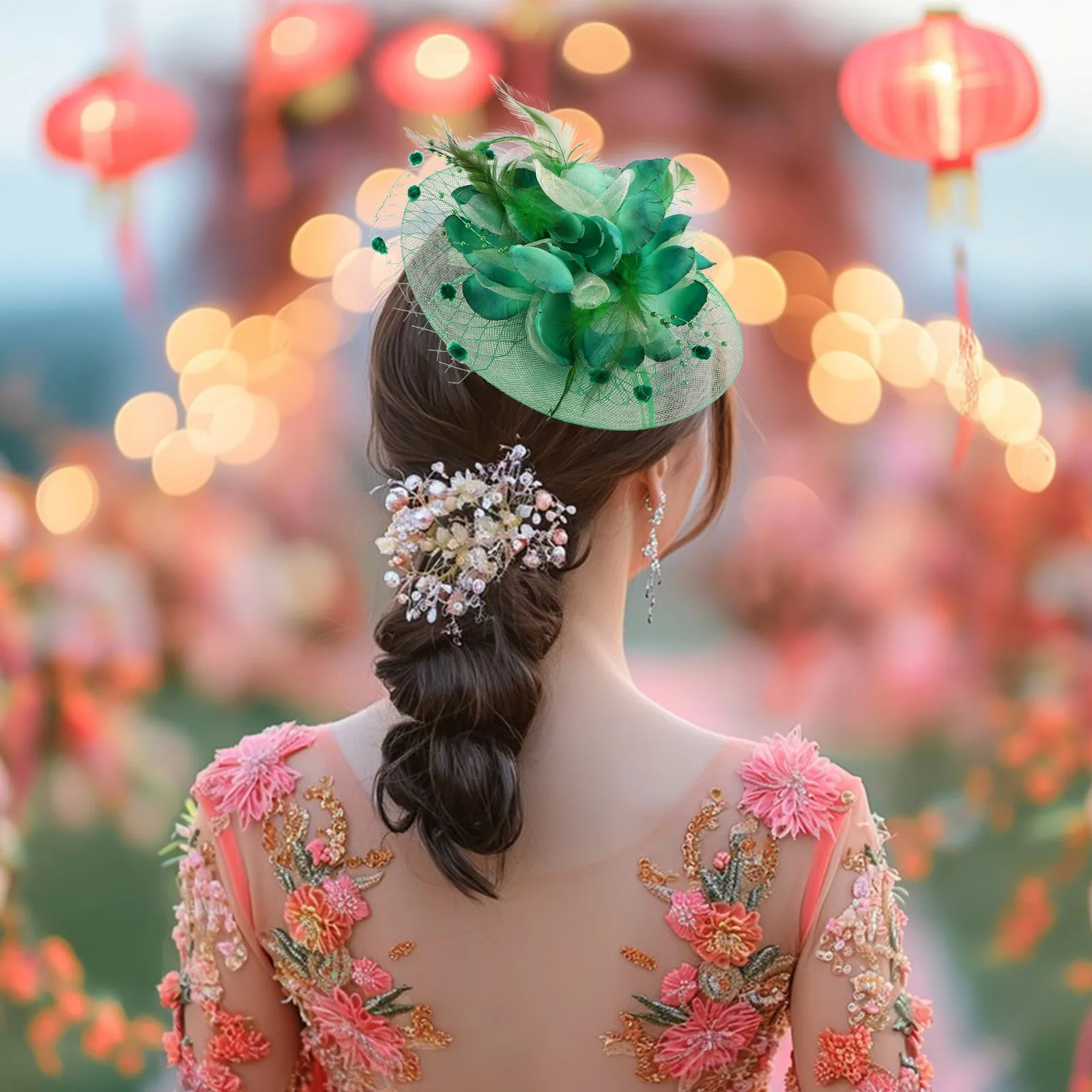 

Bridal Hat Hair Clip Fascinator Veil Clips Elegant Cocktail Headband Accessories Floral Pins Clamps Vintage Design Polyester