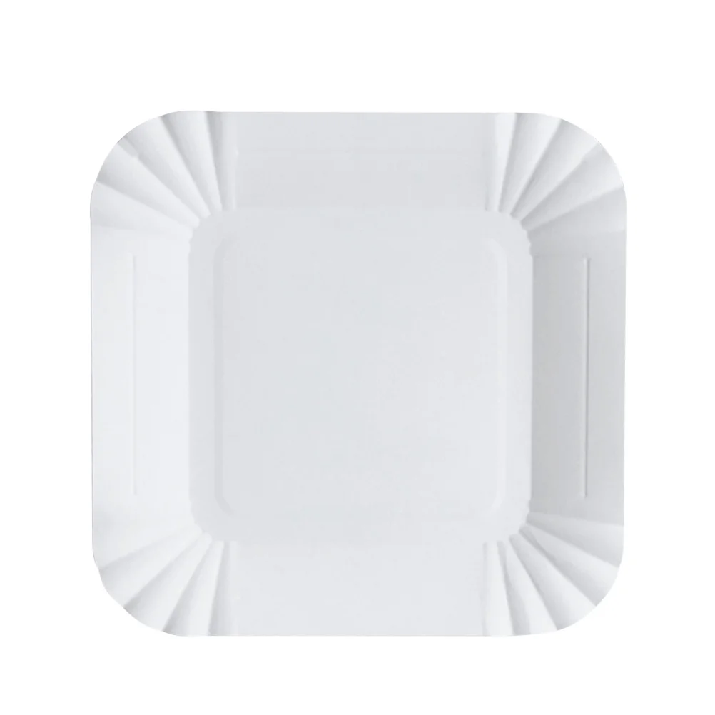 

100pcs Disposable Paper Plates Square Storage Tableware Plate for Cake Dessert Fruits Snacks (White)