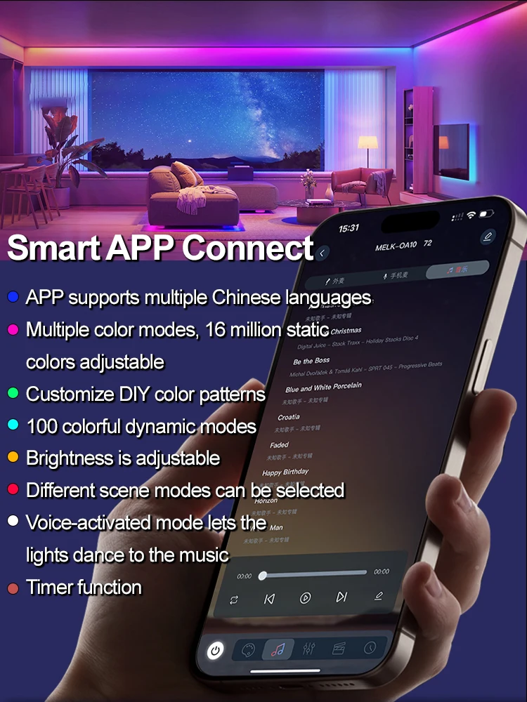 Nachtlampje Luz Noturna LED Smart APP RGB Camping Luz de Cordão Água-Resistente Recarregável Decoração de Quarto Ambiente Lâmpada Colorida