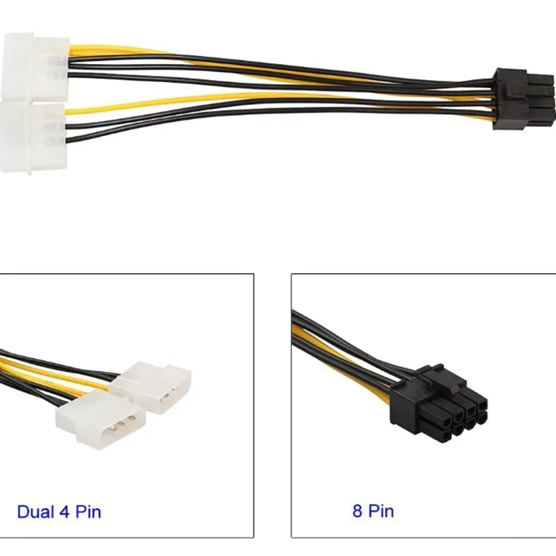 Dual 4 Pin Molex to ATX 8 Pin Video Card GPU Power Supply Cable 8.6'' 22cm