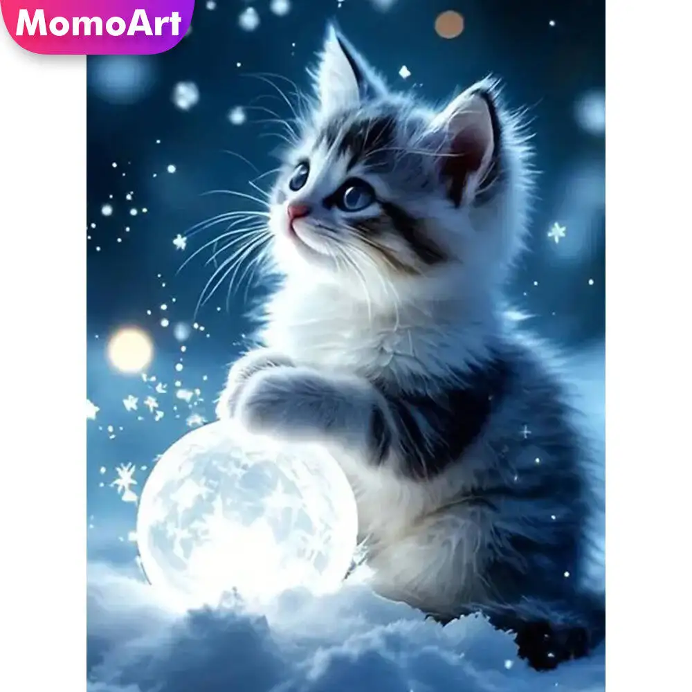 Momoart Katze Diamant Malerei Tier bunte Diamant Mosaik Bild Strass Mond Wand Dekor