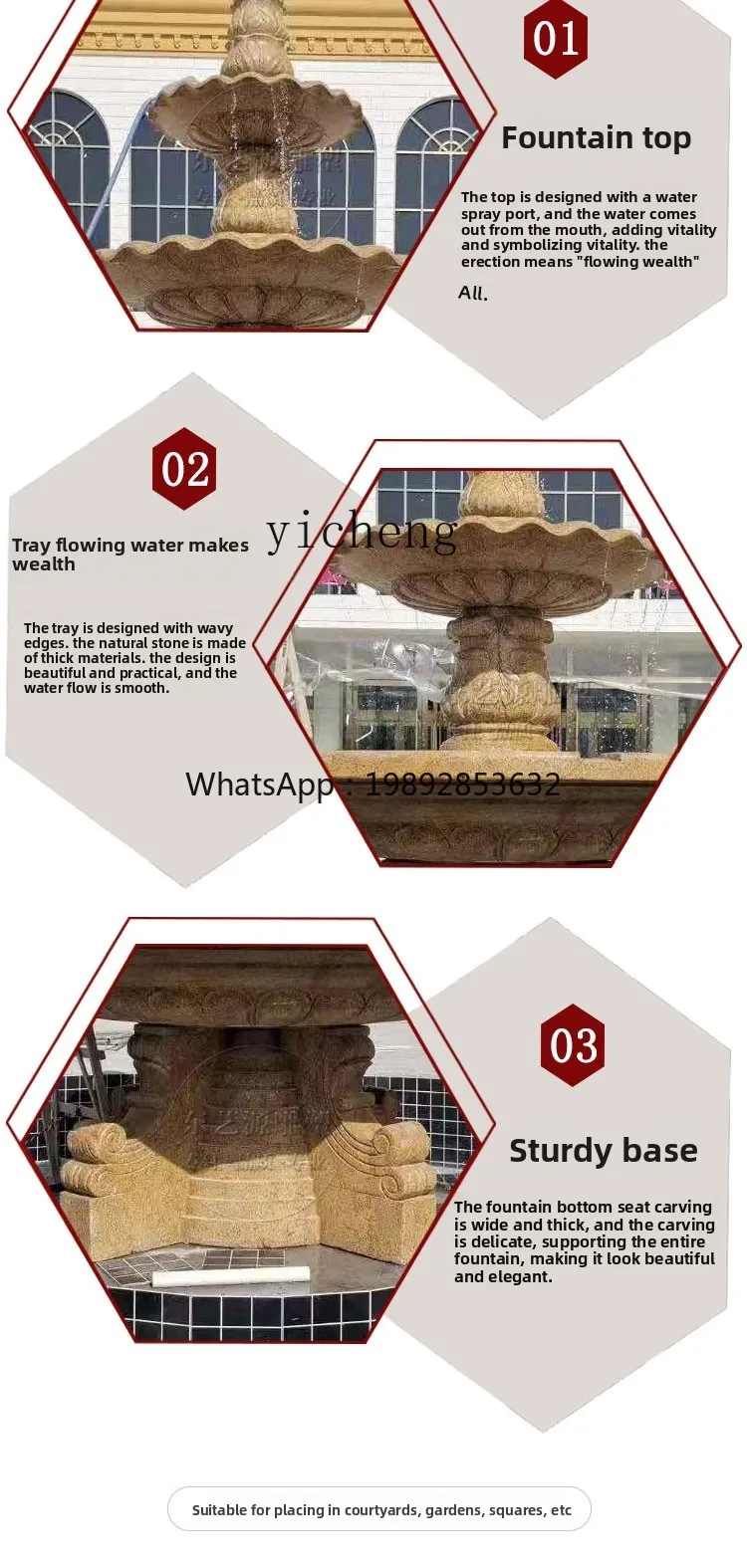 stone fountain outdoor courtyard water feature fish pond landscaping large rockery flowing bowl marble feng shui  ornament