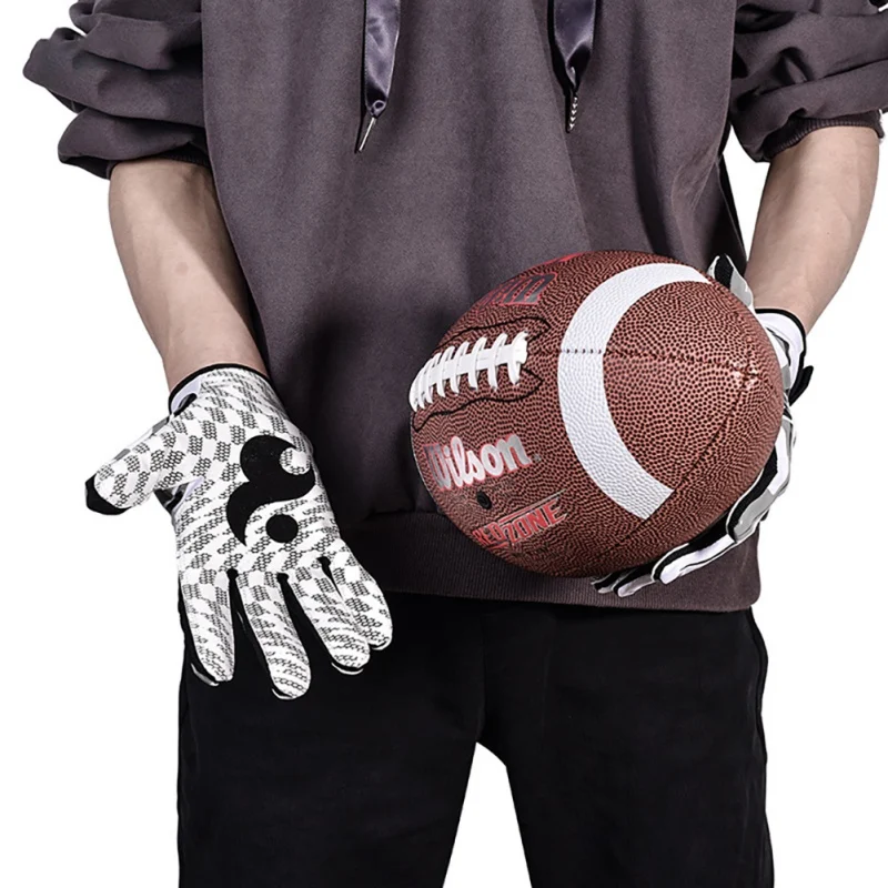 Football Gloves Form Fitting Spandex Fabric Adjustable Wristband Adult & Youth Size Non-Slip Grip Tight Sports Glove