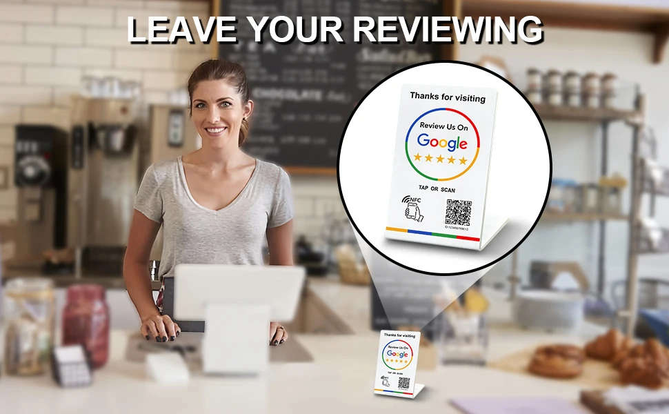 nfc google qr code stand 13.56Mhz Programmable review google nfc and qr Card NFC station table Compatible google review card - Image 3