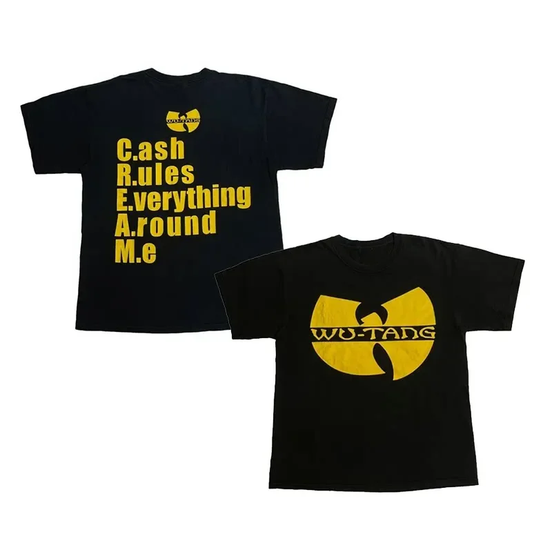 Camiseta Retro com Estampa do Wu-Tang Clan, Estilo Americano, Manga Curta para Homens e Mulheres