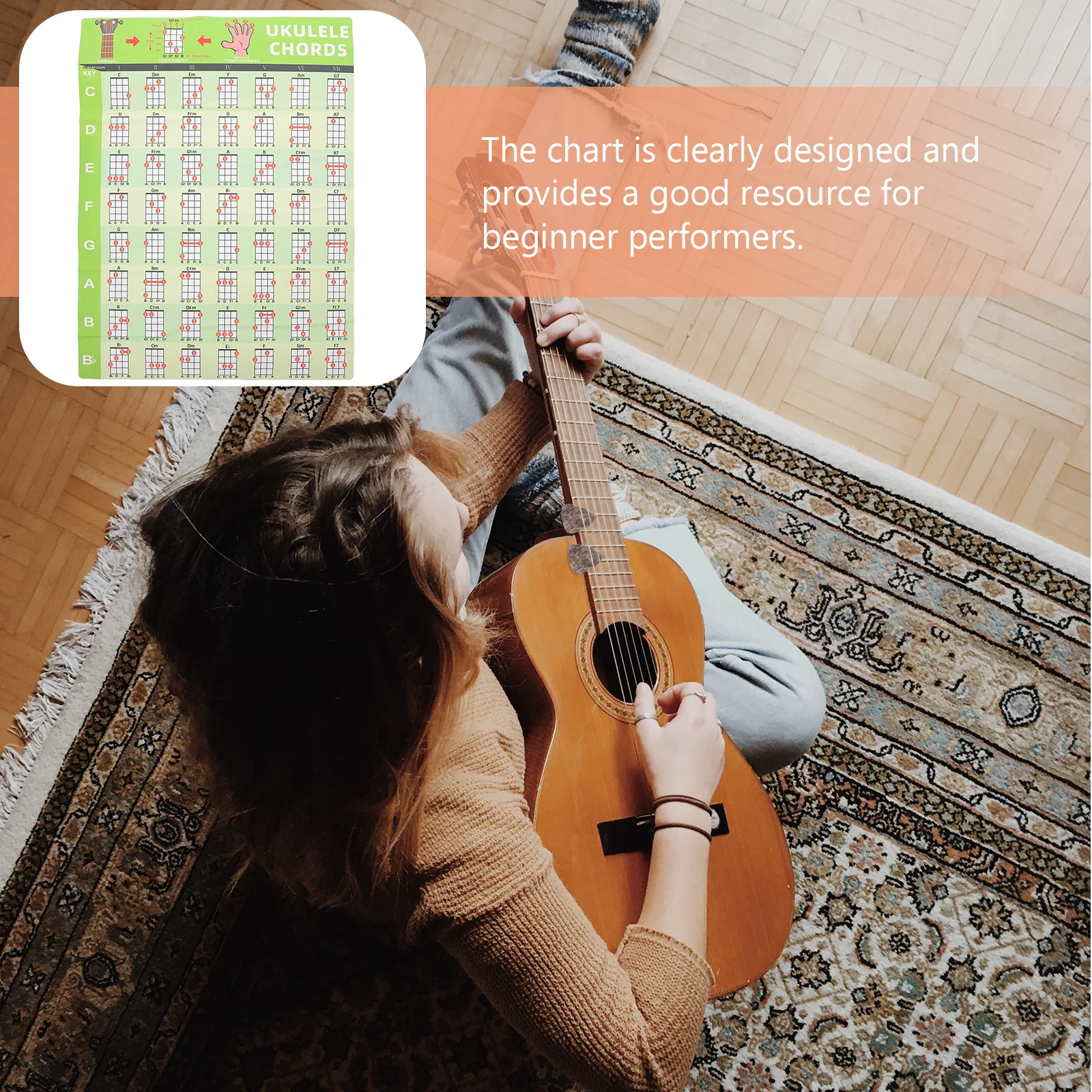 

Ukelele Chord Chart Poster Exquisite Craftsmanship PVC Glue Materials Ukulele Practice Accessory Helpful Basic Music Theory