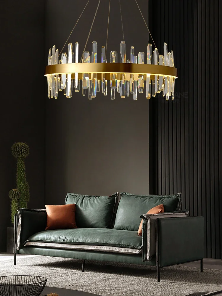 Luxurious and Modern Copper Crystal Pendant Light with Prism, Ideal for Living Room, Dining Room and Bedroom