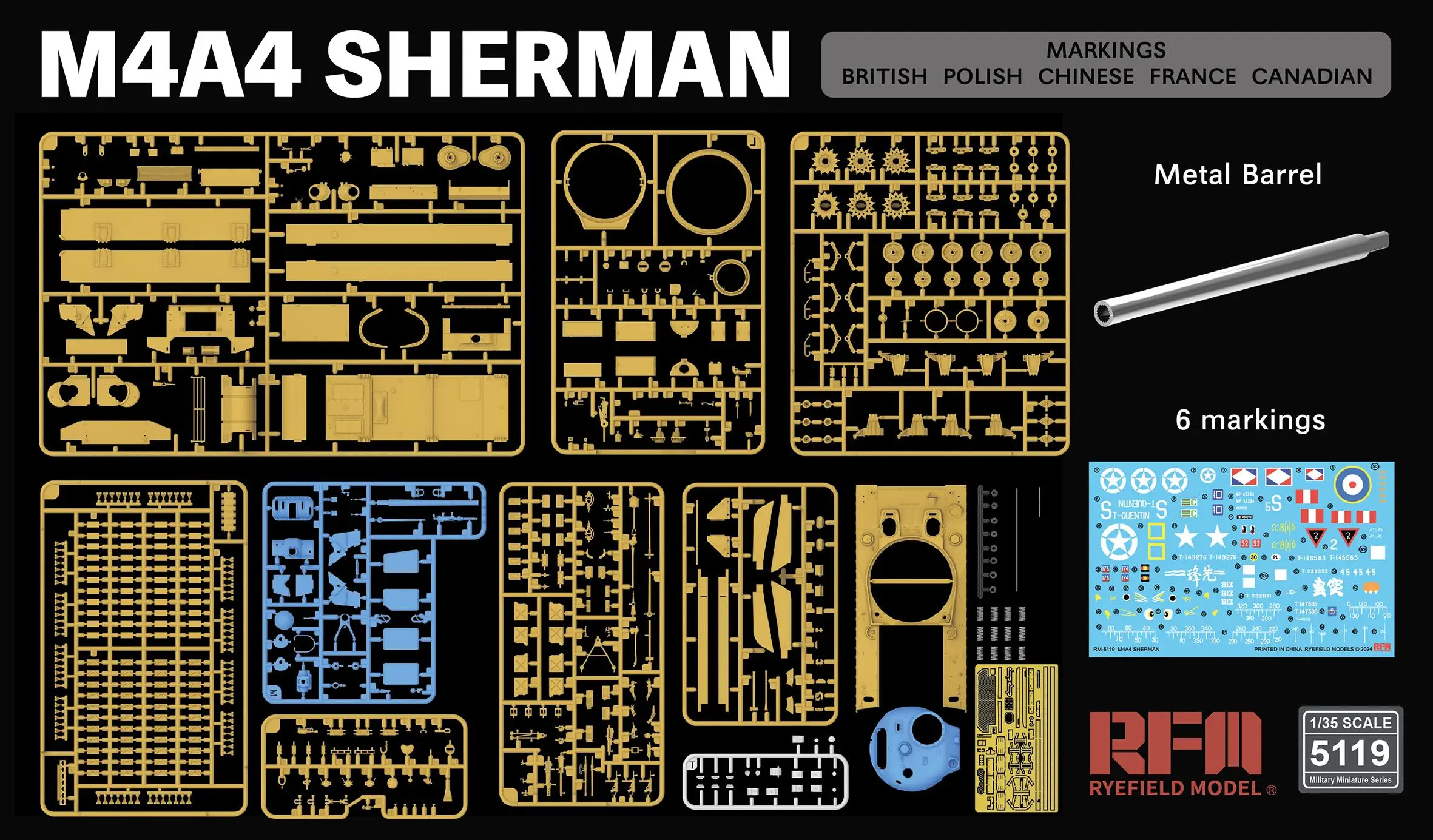 RYEFIELD RM5119 1/35 M4A4 Sherman Tank Model Kit