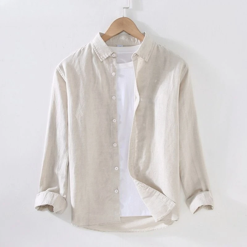 Men's Linen Blend Sun Protection Shirt Summer Loose Fit Long Sleeve Casual White Top
