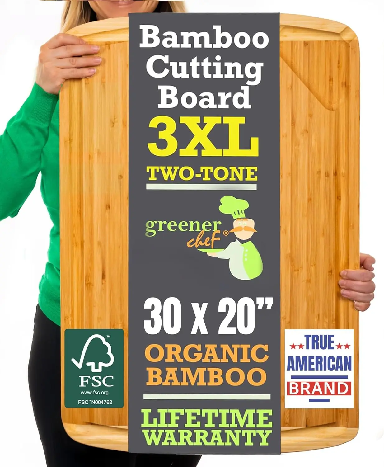 

30x20 Extra Large Bamboo Cutting Board with Lifetime Replacements for Carving, Grilling and BBQ