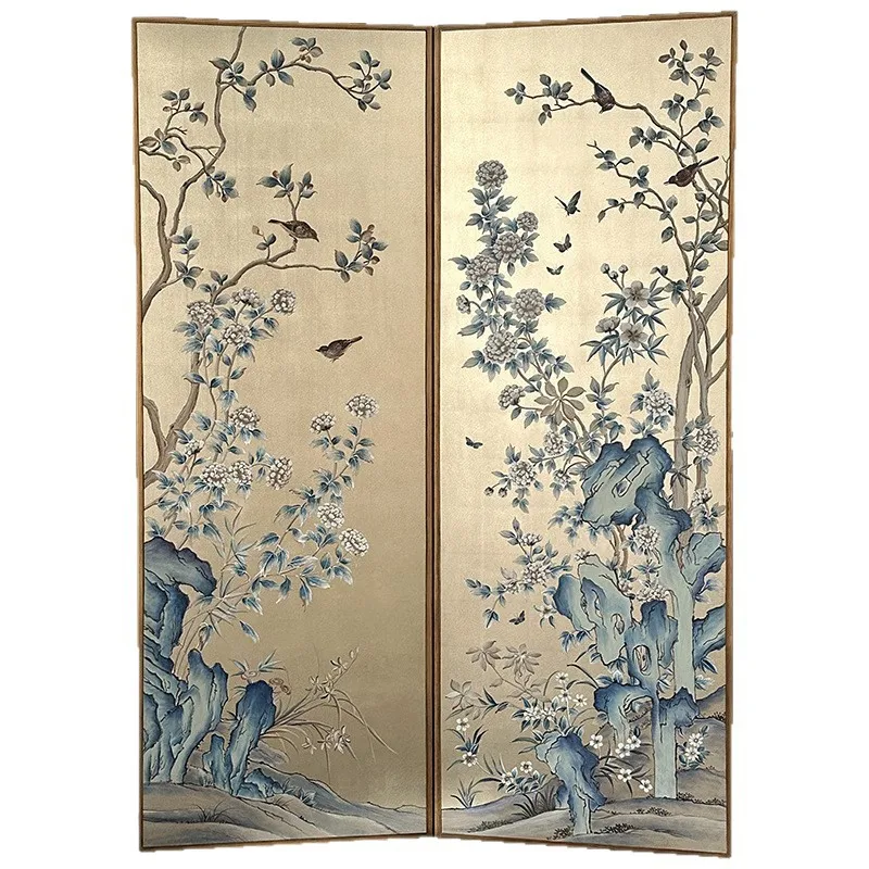 living room entrance background wall lacquer painting folding partition tea room restaurant entry blocking hand painting