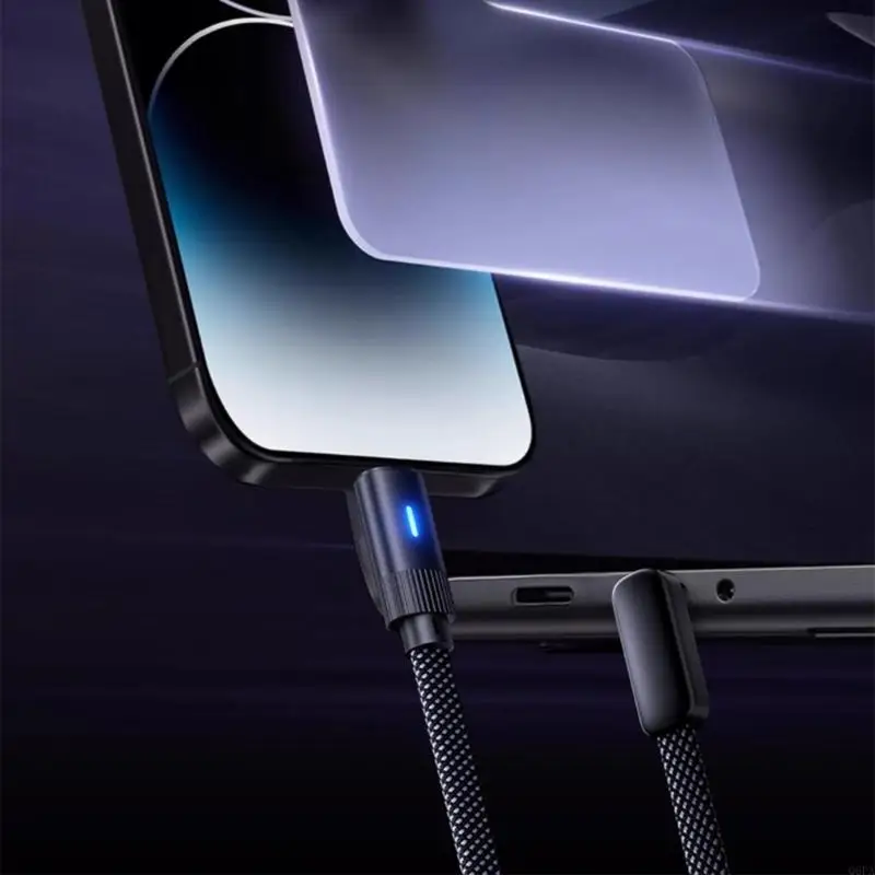 Q6PA Braided USB C Power Cable with Connector, LED Charging Light, and PD Support for Desk, Dorm, and Bedside Use