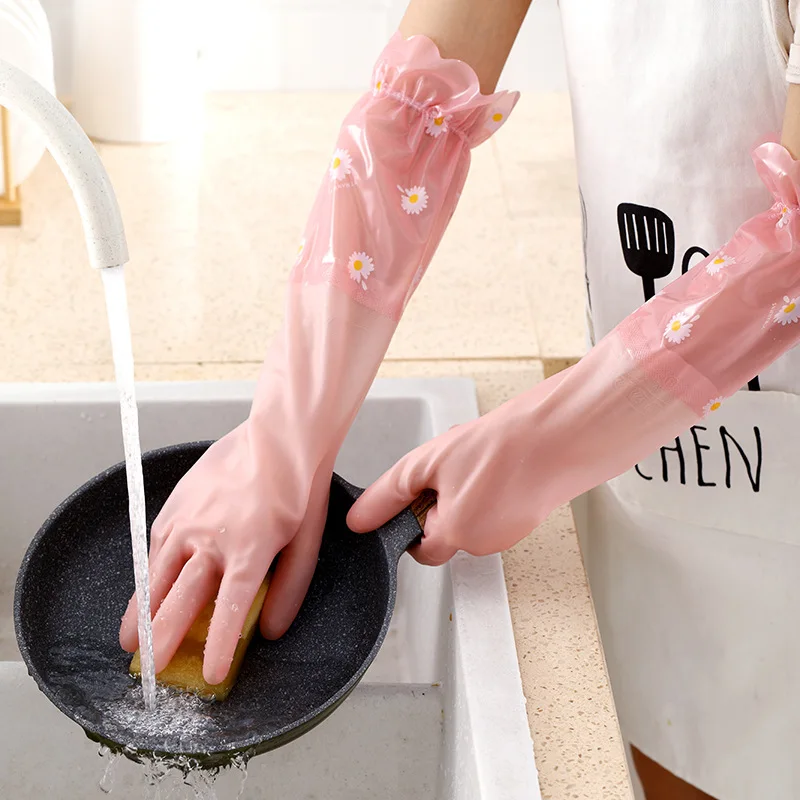 Female Waterproof Rubber Latex Housework Chores Dishwashing Tools  Gloves Kitchen Durable Cleaning