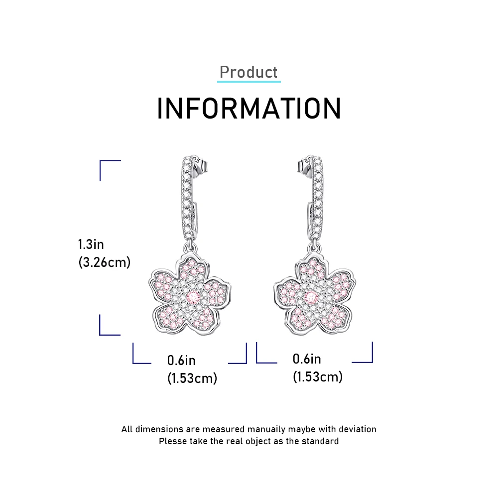 Beautiful 925 Sterling Silver Rose Gold Flower Combination Earrings Romantic Couple Date Decoration Gift