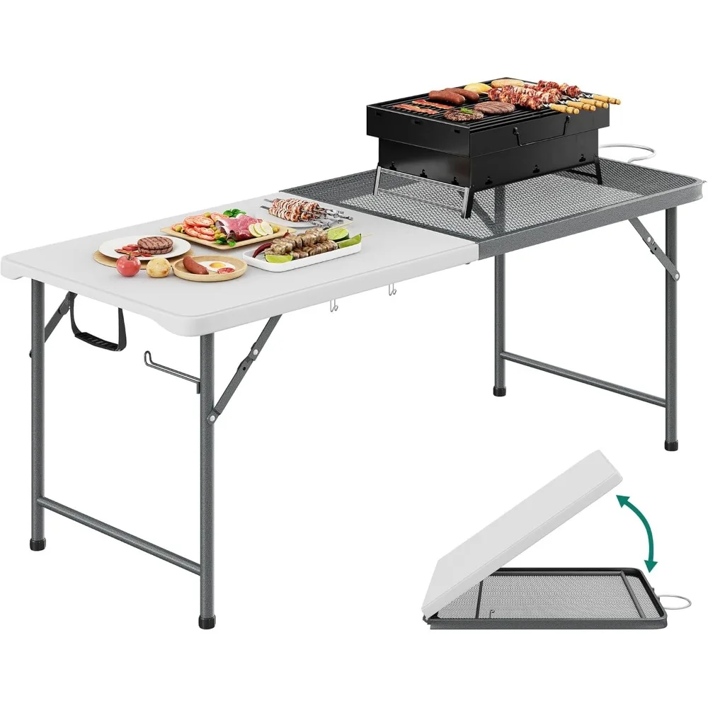 

2-in-1 Metal Folding Table for Grill 6Ft Design for Camping, Heavy Duty Folding Grill Table for Outside, Cooking, BBQ, and Picn