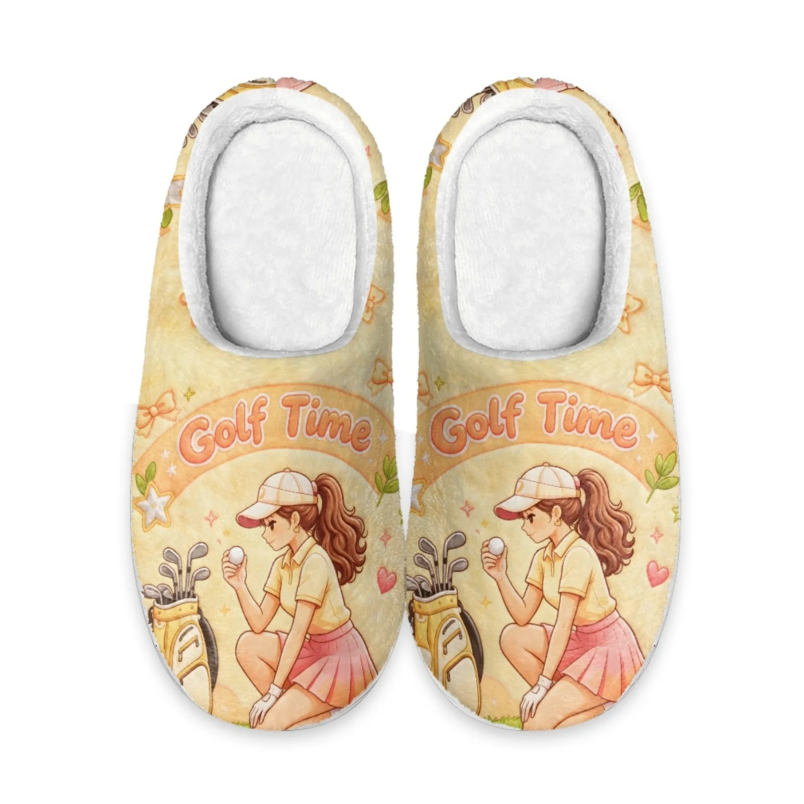 PENSTROLL Golf Girl Print Non-Slip Fuzzy Bedroom Slippers House Shoes That Don't Rub Top Of Foot Freelancer Home Shoes