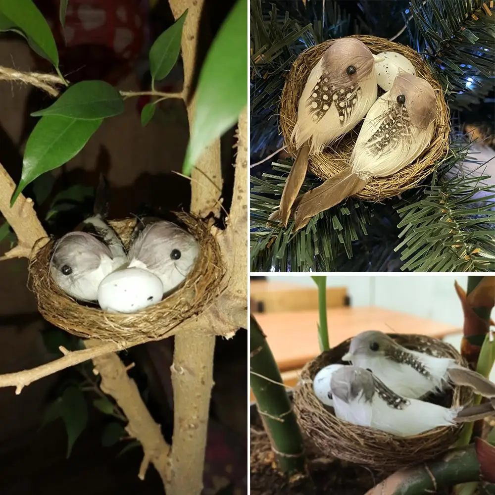 Oiseaux à plumes réalistes avec accent et œuf d'oiseaux, artisanat Él, fêtes de jardin, décoration de pelouse, maison, ornement de voiture
