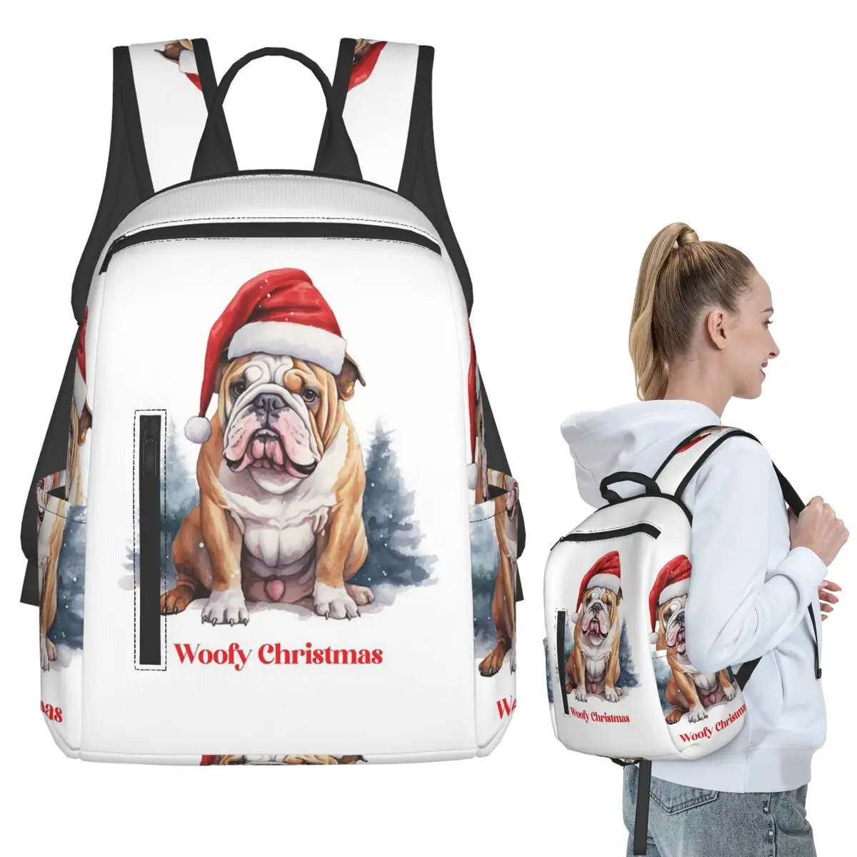

Bulldog Dog Christmas X-Mas Backpack Student BookBag Children School Bag Laptop Shoulder Bags Boys Girls