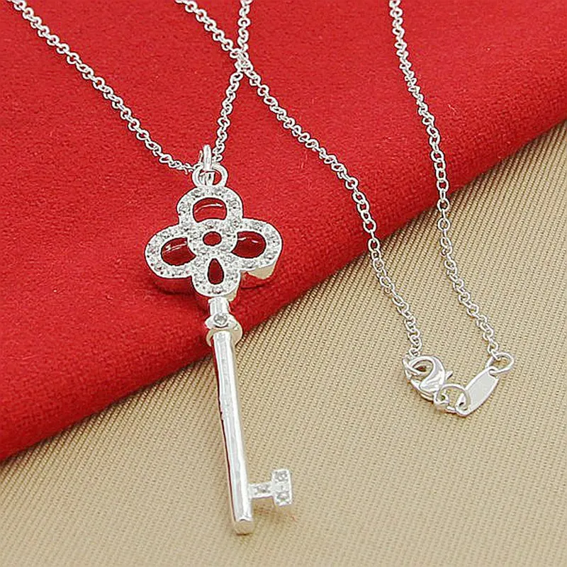 

Fashionable Simple 925 Sterling Silver Necklace Cute Key Pendant Necklace For Women Jewelry Gift 46CM