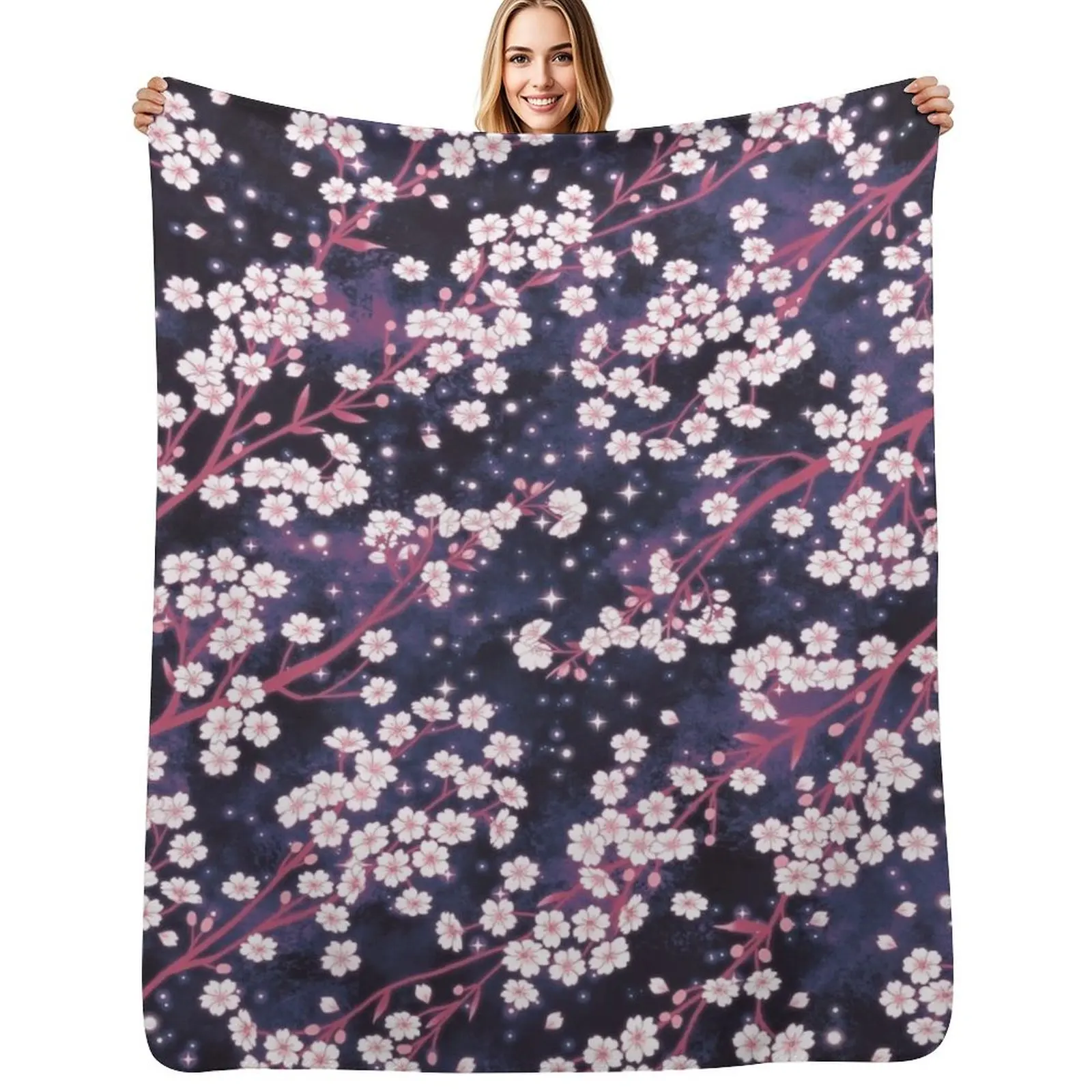 Star Sakura Galaxy pattern Throw Blanket Cozy Throw Blanket for Bed Sofa Chair