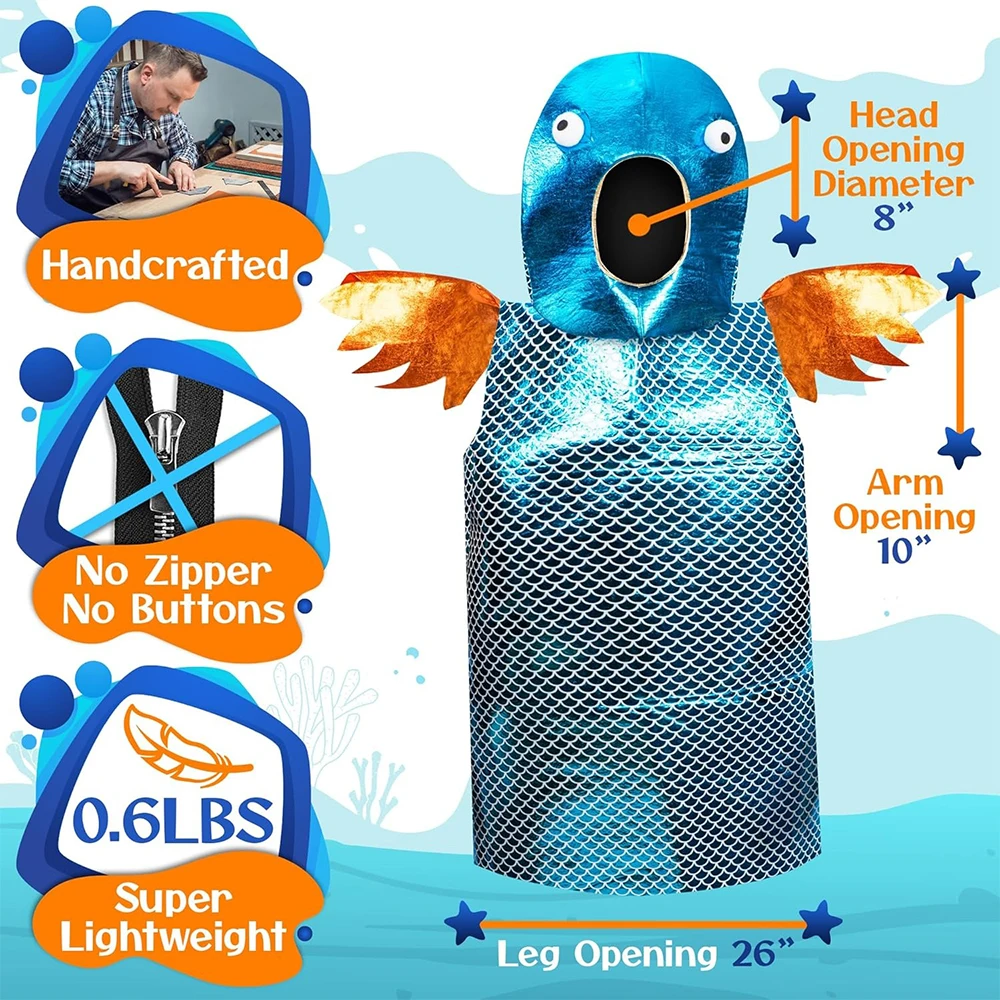 Halloween-Kostüme, Unisex, Kinder, Fischkostüm, Maskerade, Fisch, Meerestier, Verkleidung, Jungen und Mädchen, Fischer, Dinosaurier-Umhang