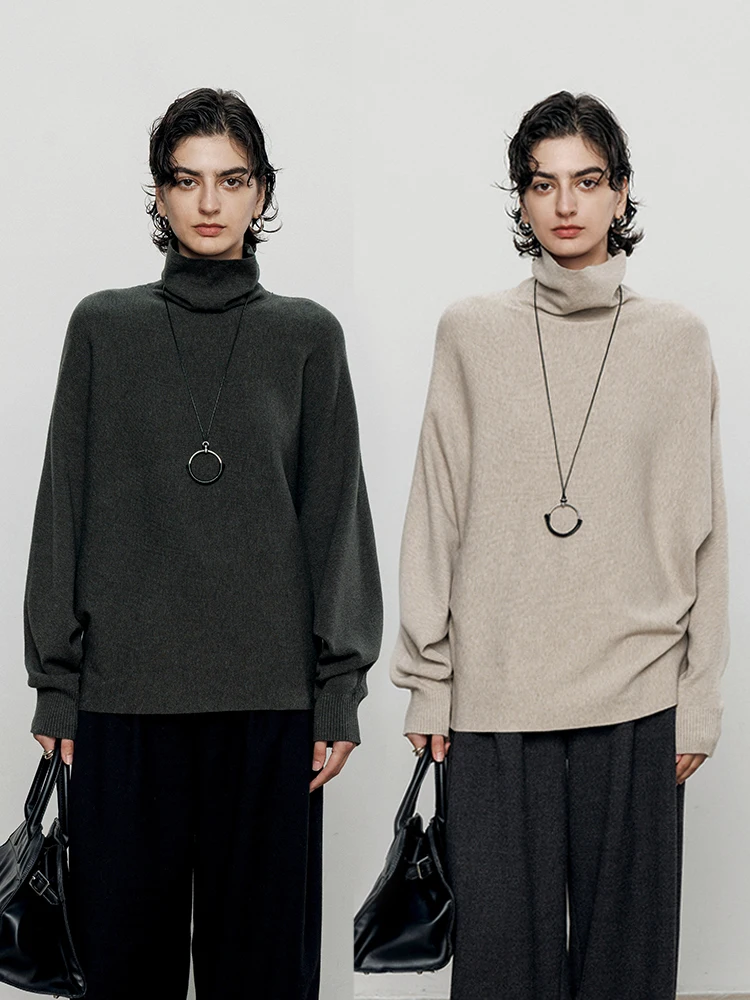 

Maiher High Ne Knitted Sweater Women's Loose Base Layer irt Casual Sle Pure Color Winter New Arrival Ladies Faion