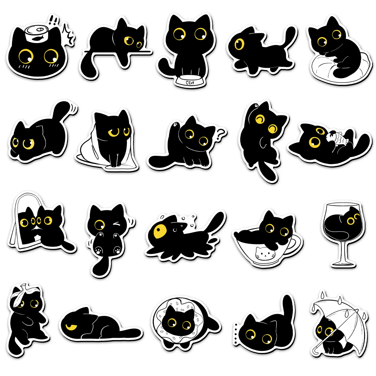 

20 шт., мягкие магнитные магниты на холодильник с милым черным котом, водонепроницаемые магнитные наклейки с мультяшным котом и животными, детские игрушки