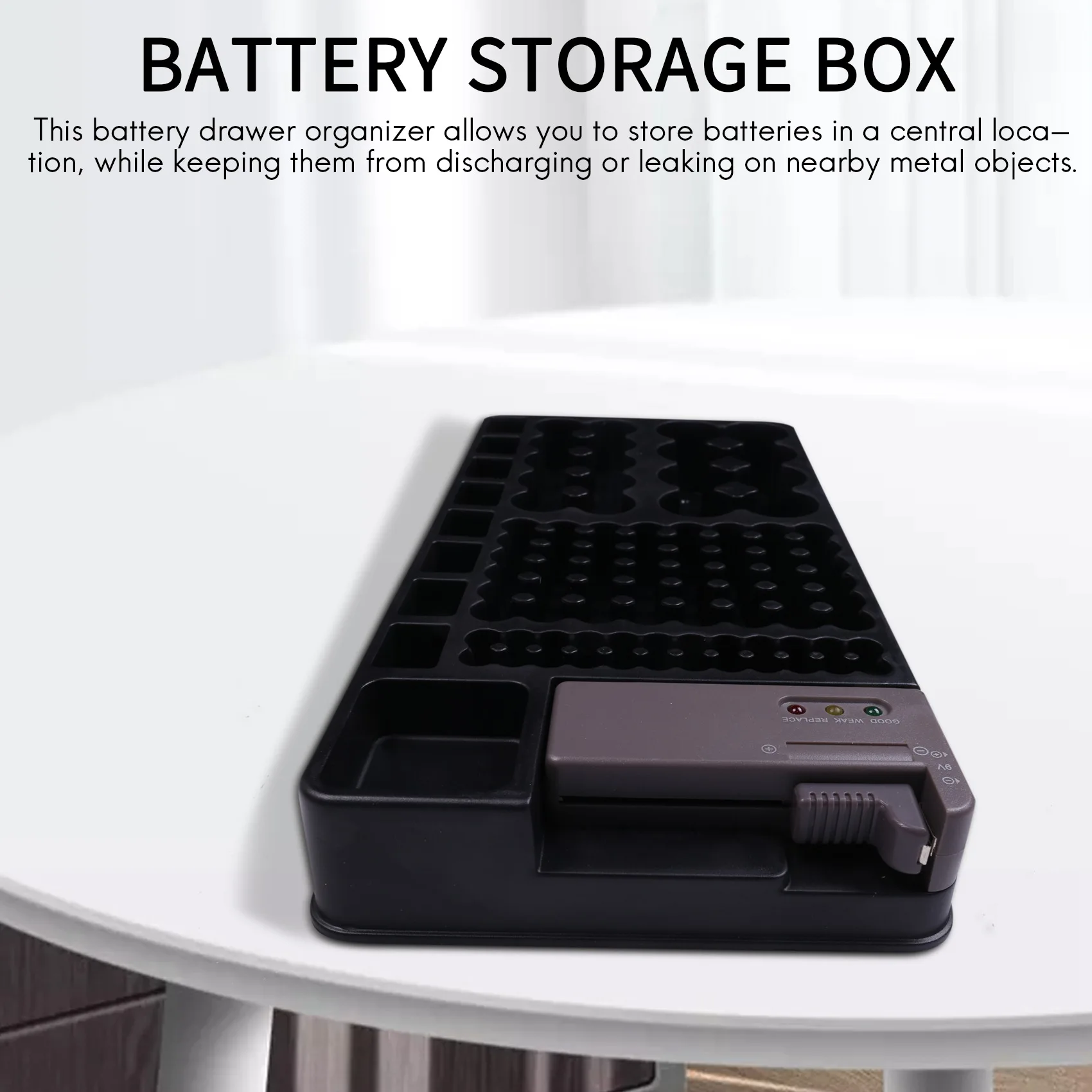 Battery Storage Organizer Holder with Tester - Battery Caddy Rack Case Box Holders Including Battery Checker For AAA AA C D 9V