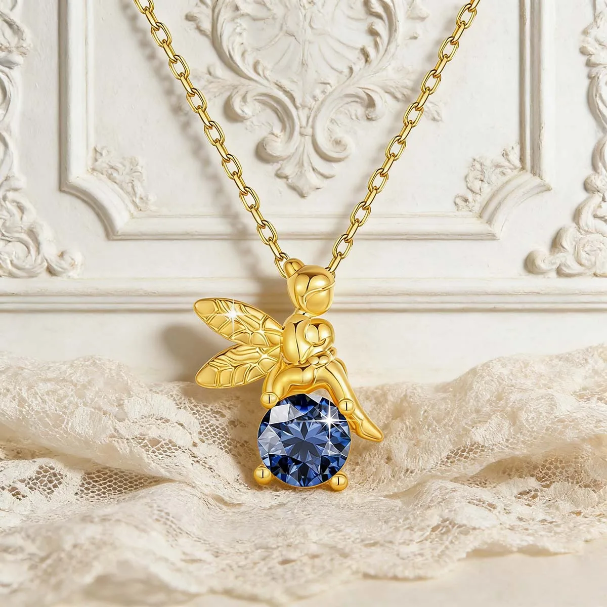 SDOOU Real 18k Gold 1Ct Moissanite Angel Pendant With Certificate Hollow Out Au750 Evil Eye Necklace For Women Fine Jewelry Gift