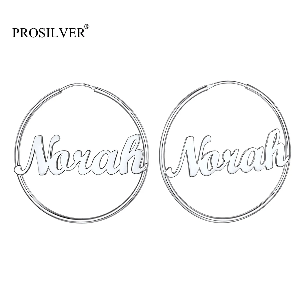 

PROSILVER 925 Sterling Silver Personalized Name 50mm Big Hoop Earrings for Women Jewelry Gifts Gold/Silver Color PYE15077-50