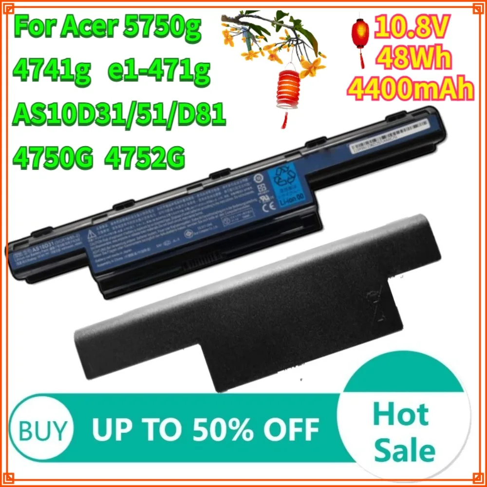 

10.8V 4400mAh 48Wh AS10D31 Battery For Acer 5750g 4741g E1-471g AS10D31/51/D81 4750G 4752G laptops