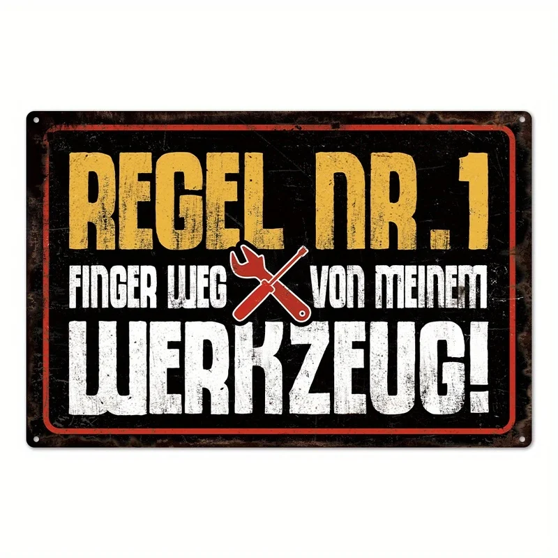 1Pc German Vintage Tin Sign Rule No.1, Wall Art Decor for Home Farmhouse Tool Room Garage