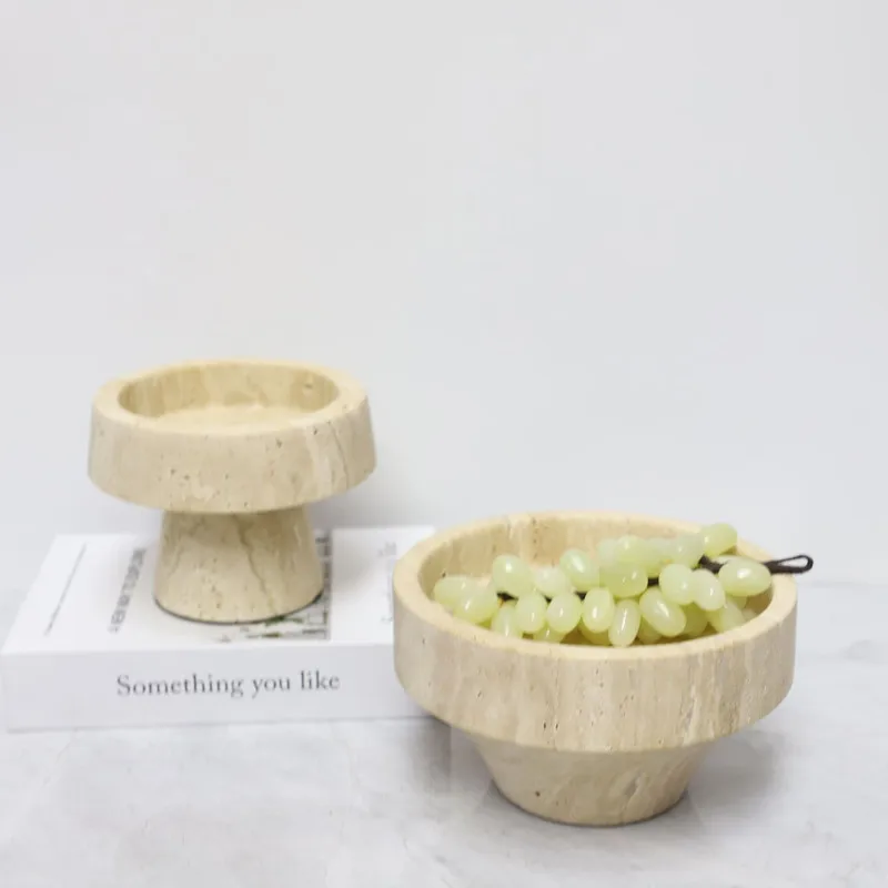 Natural Marble Tray, Beige Limestone Fruit Tray, Jewelry Storage Tray, Living Room Decoration Ornaments, Desktop Storage Rack