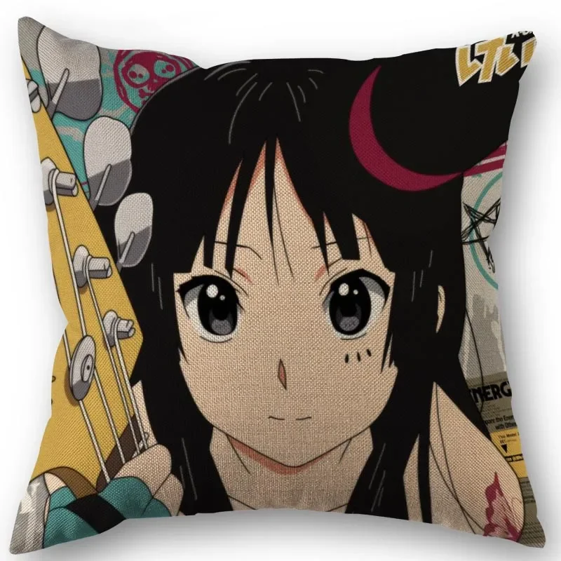 45X45cm Pillow Cover Akiyama Mio K-ON! Square Zipper Cotton Linen Pillow Cases Bedroom Home Wedding Decorative Pillowcase 2.16