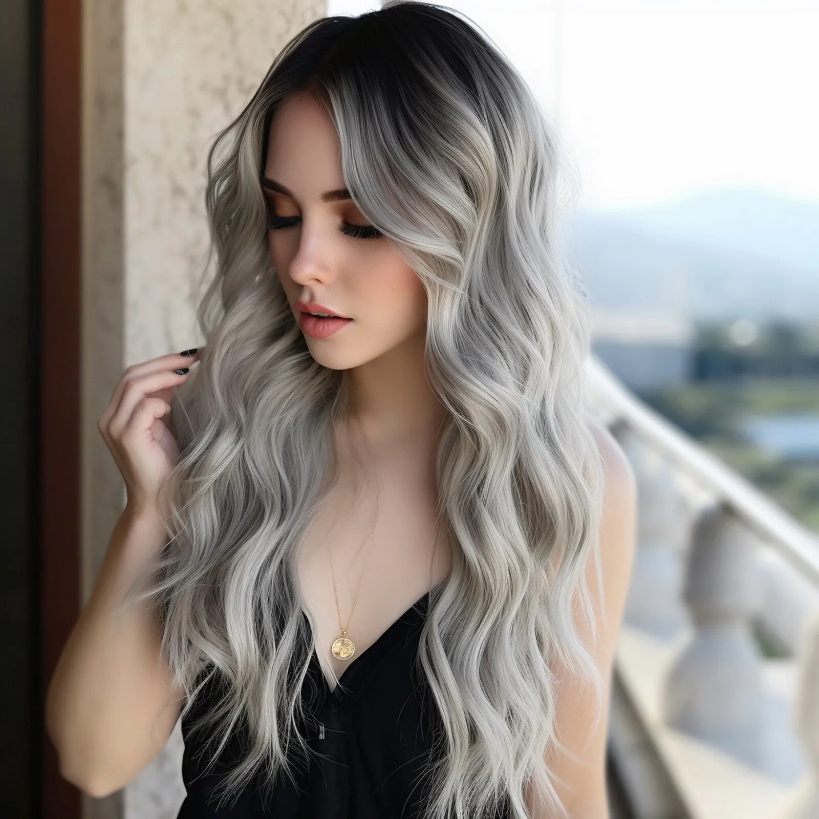 

Blonde Wig Middle Part Wavy Curly Cosplay Wigs for Women Daily 23inch