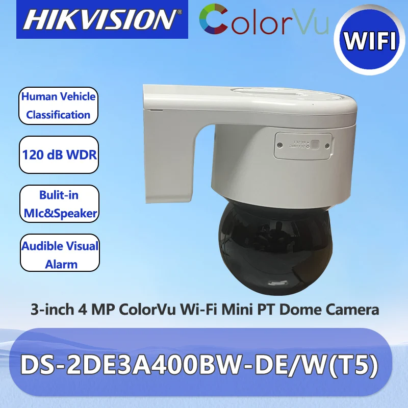 Hikvision 3-inch 4MP ColorVu IP Camera Support Wifi POE Built-in MIC and Speaker Surveillance PT mera DS-2DE3A400BW-DE/W(T5)