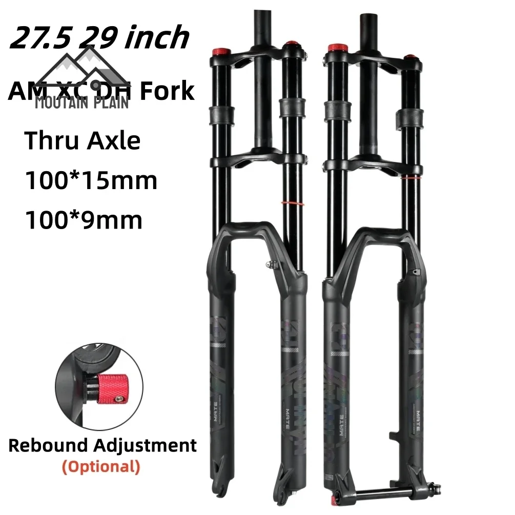 

100x15mm 27.5 29 Inch Downhill MTB Air Suspension Fork 100*9mm QR 150mm Travel Mountain Bike Double Shoulder Fork Thru Axle