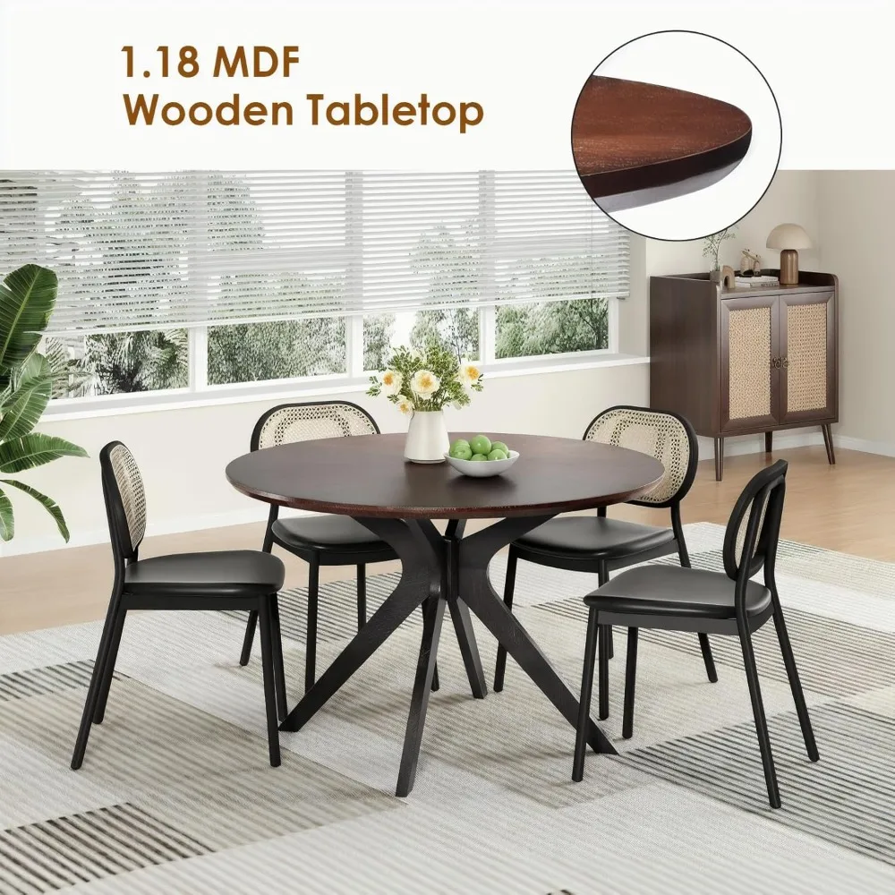 Dining Room Table for 4-6 People,Kitchen Round Solid Wood Dining Table with Intersecting Pedestal