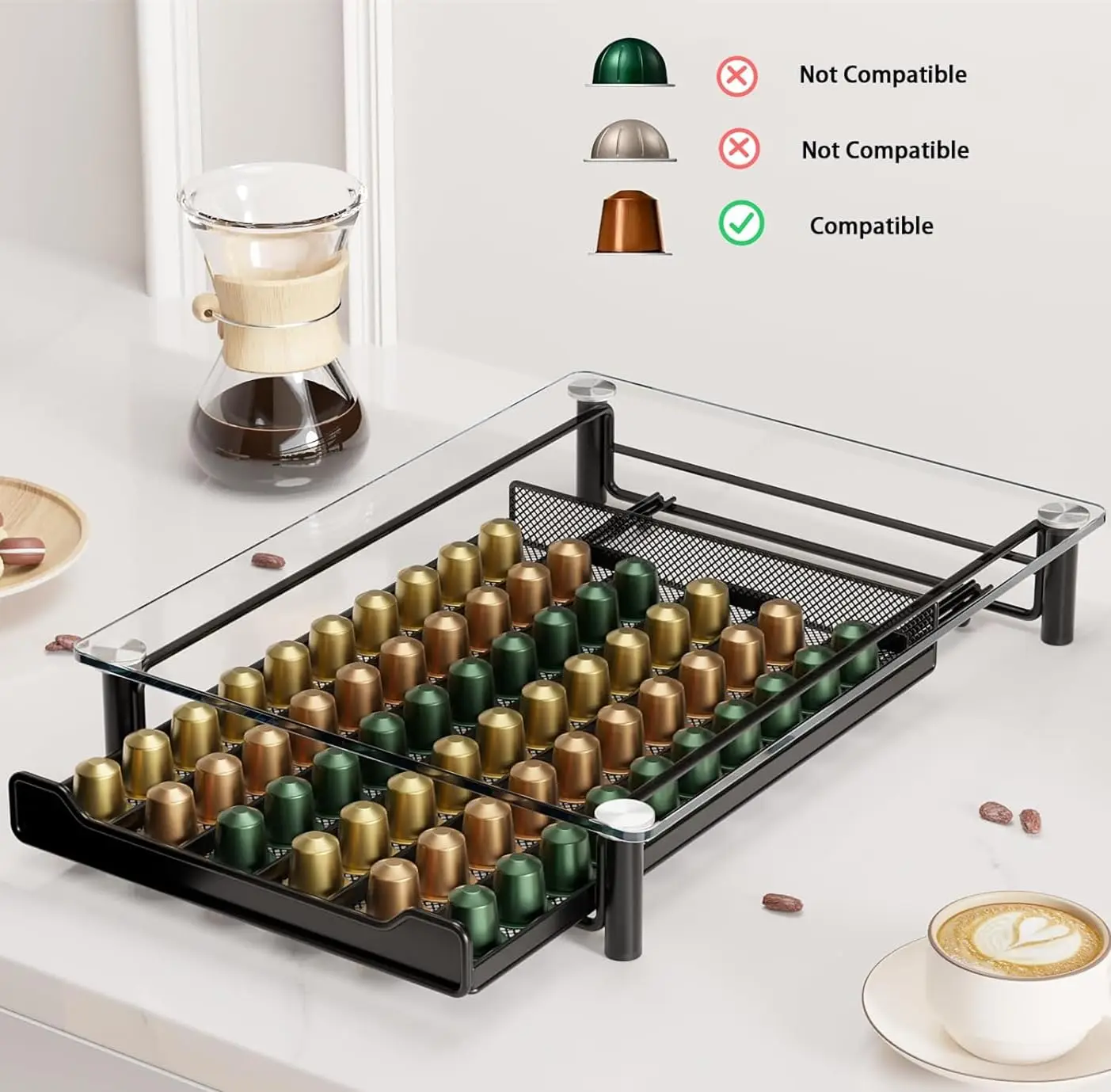 

Стеллаж для хранения капсул Nespresso, полка для хранения капсул из закаленного стекла, оригинальный ящик-органайзер, полки