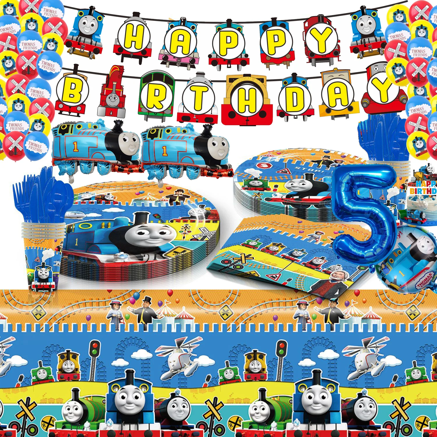 

Thomas the Train Birthday Decorations Thomas and His Friends Disposable Tableware Train Balloons Tablecloth Cup Banner Party Toy