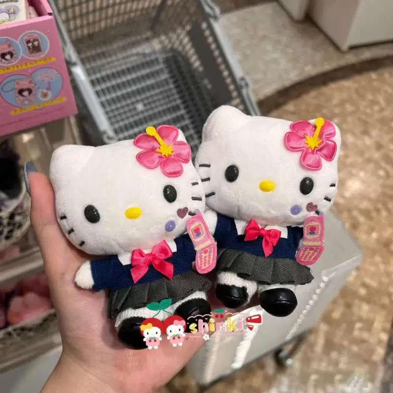 

Hello Kitty Sanrio Cartoon Cute Black Leather Kt Plush Doll Keychain Bag Hanging Jewelry Anime Plush Toys for Girl Birthday Gift