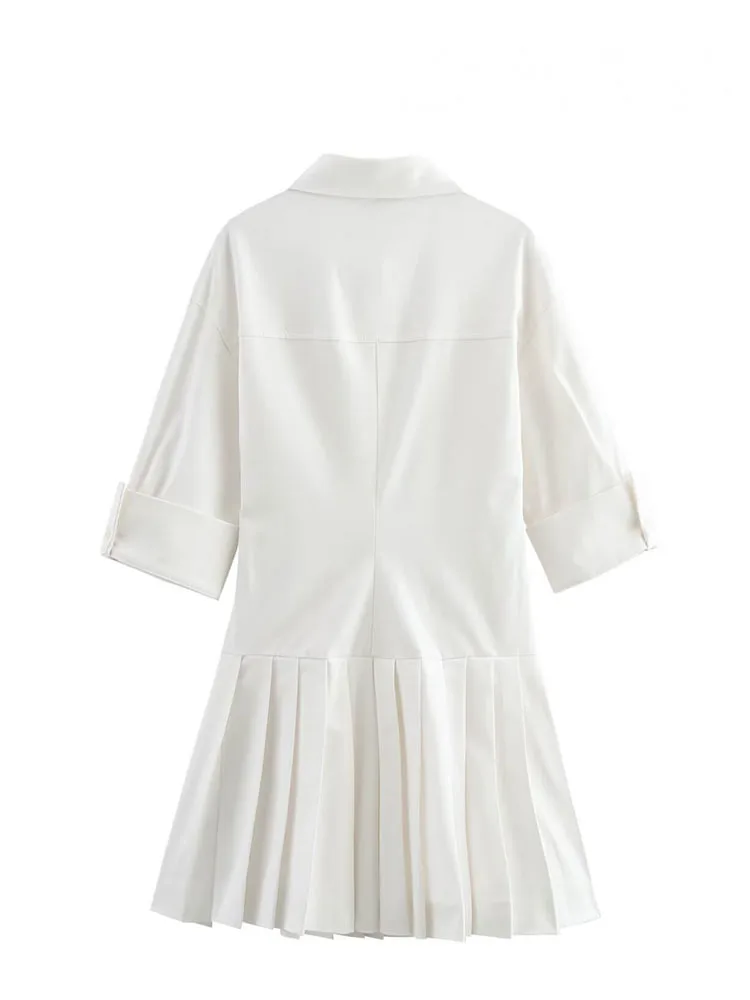 HH mujeres verano moda vacaciones cuello vuelto vestido con botones mujer sólido corto manga cremallera camisa estilo mono vestido
