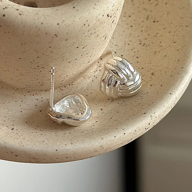 [Cciris.Com] S925 Silver Knot Earrings Korean Vintage Minimalist Wholesale Dainty Jewelry for Women