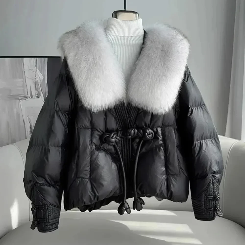 New Fashion Thick Snow Windproof Parkas Parkas Female ChineseStyle Down Jacket Women Large Natural Real Fox Fur Collar Warm Coat