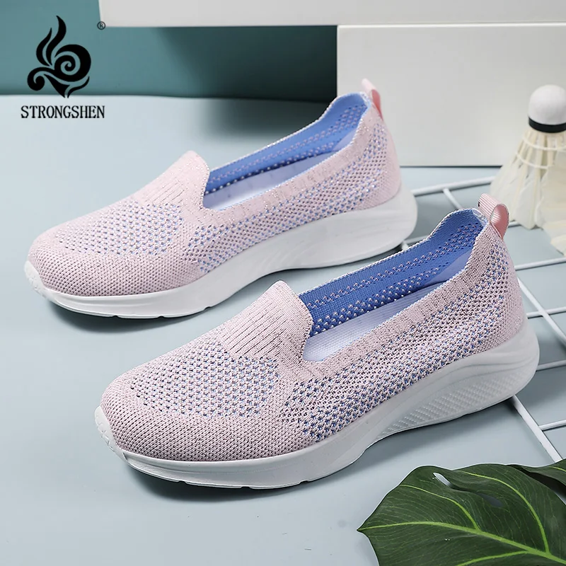 

STRONGSHEN Women Flat Casual Shoes Mesh Slip-on Light Sneakers Woman Hollow Out Breathable Running Shoes Zapatillas De Mujer