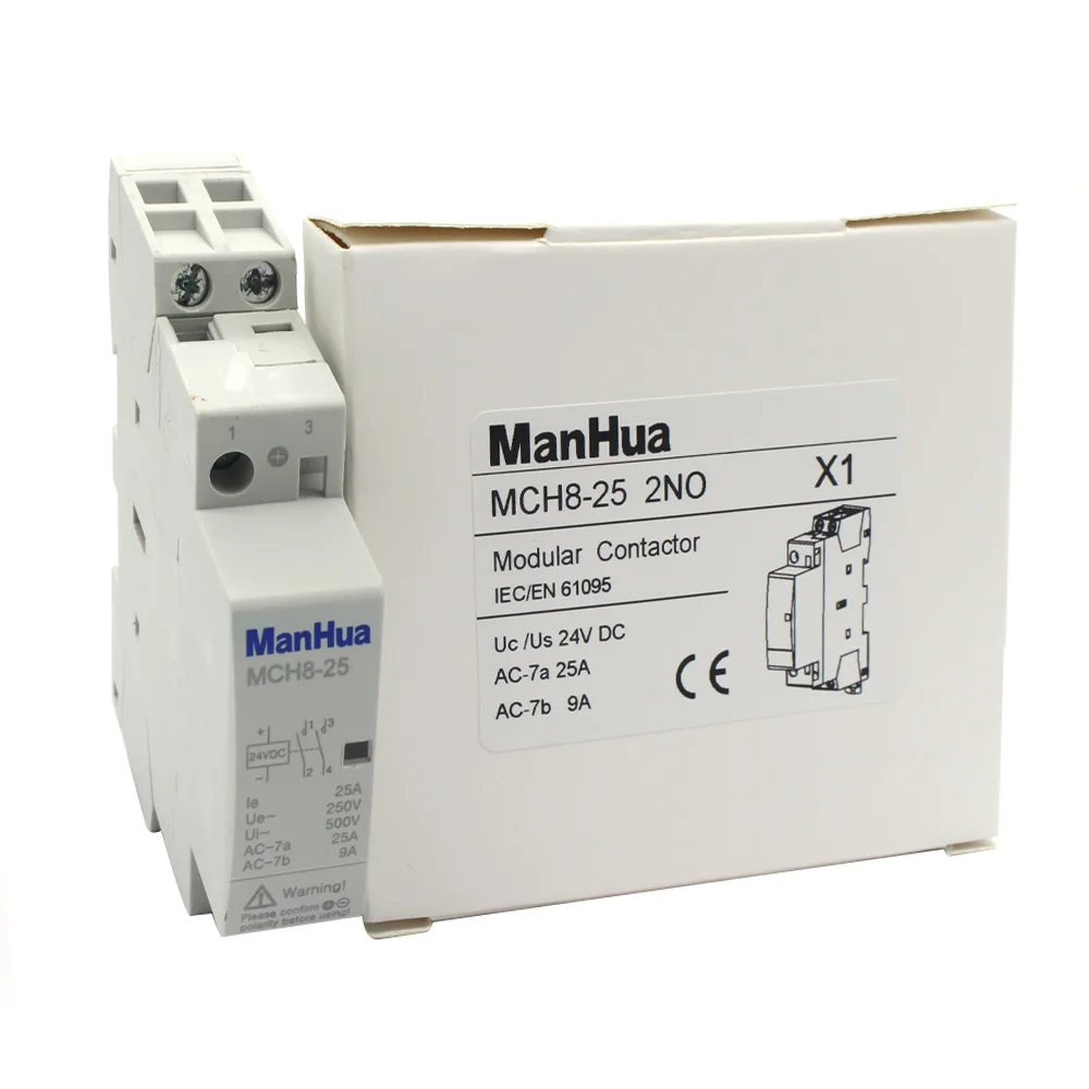 ManHua DC24V 25A Modular Contactor MCH8-25 Modular Contactor 25A 24VDC Din Rail Household for Home 2NO DC Contactors