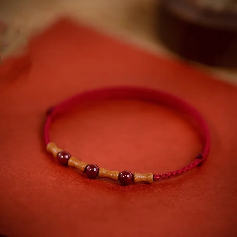 نقية اليدوية الخوخ القديم الخشب على الشاطئ الخيزران العقد الزنجفر حبل أحمر غرامة سوار ابنة الطفل زودياك سنة النمط الصيني الجديد #1