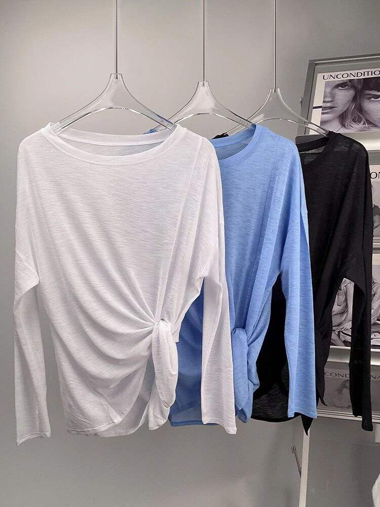 Women's Loose Fit Long Sleeve Yoga Tee Shirt O-Neck Breathable Casual Fitness Running Sportswear Comfortable Outdoor Athletic